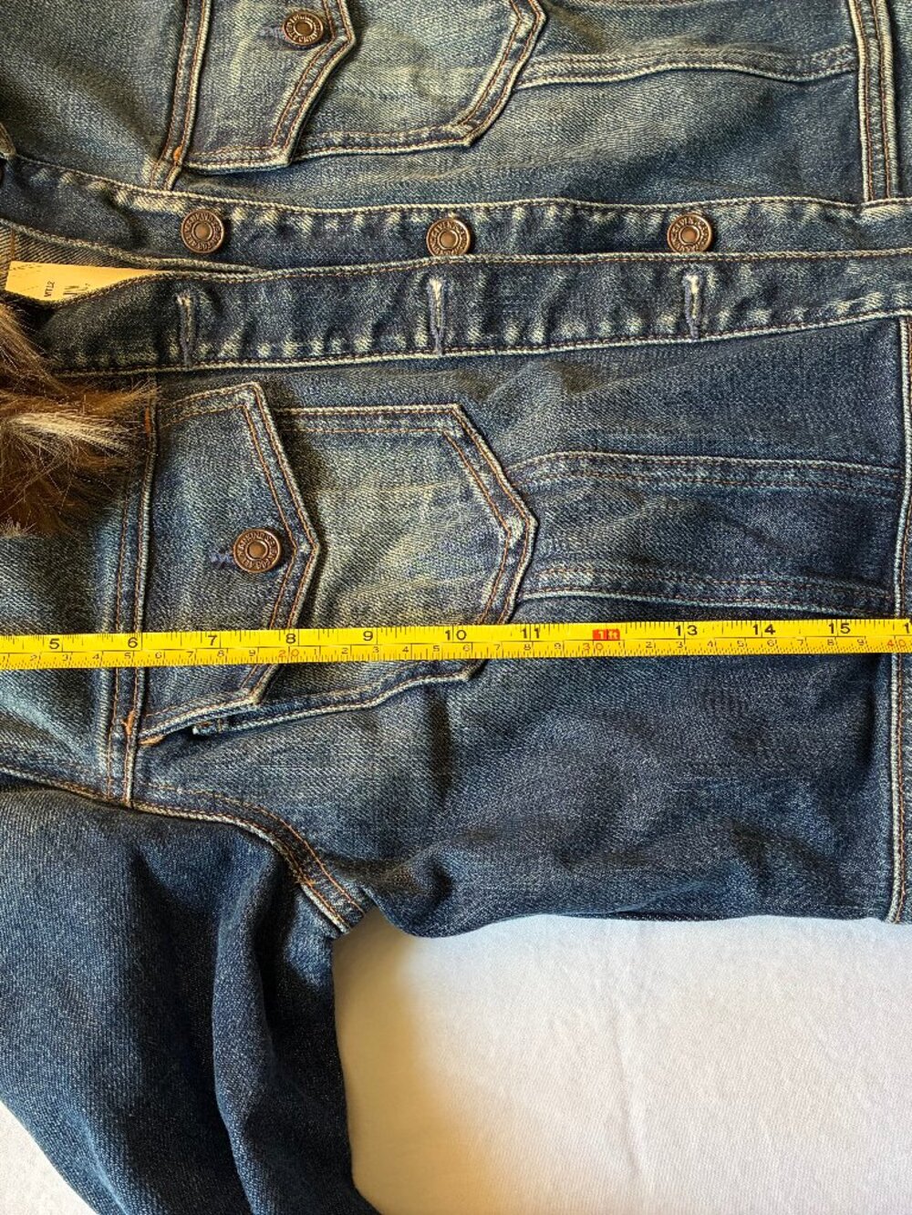 NWT 7 For All Mankind Faux Fur Collar Raw Hem Denim Jacket Dark Wash S - Picture 10 of 10